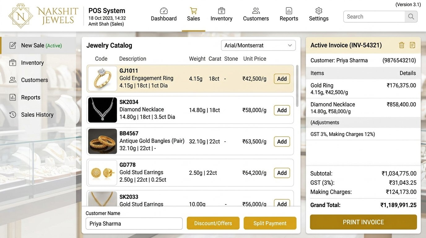 Nakshit Jewels custom POS billing and inventory dashboard.