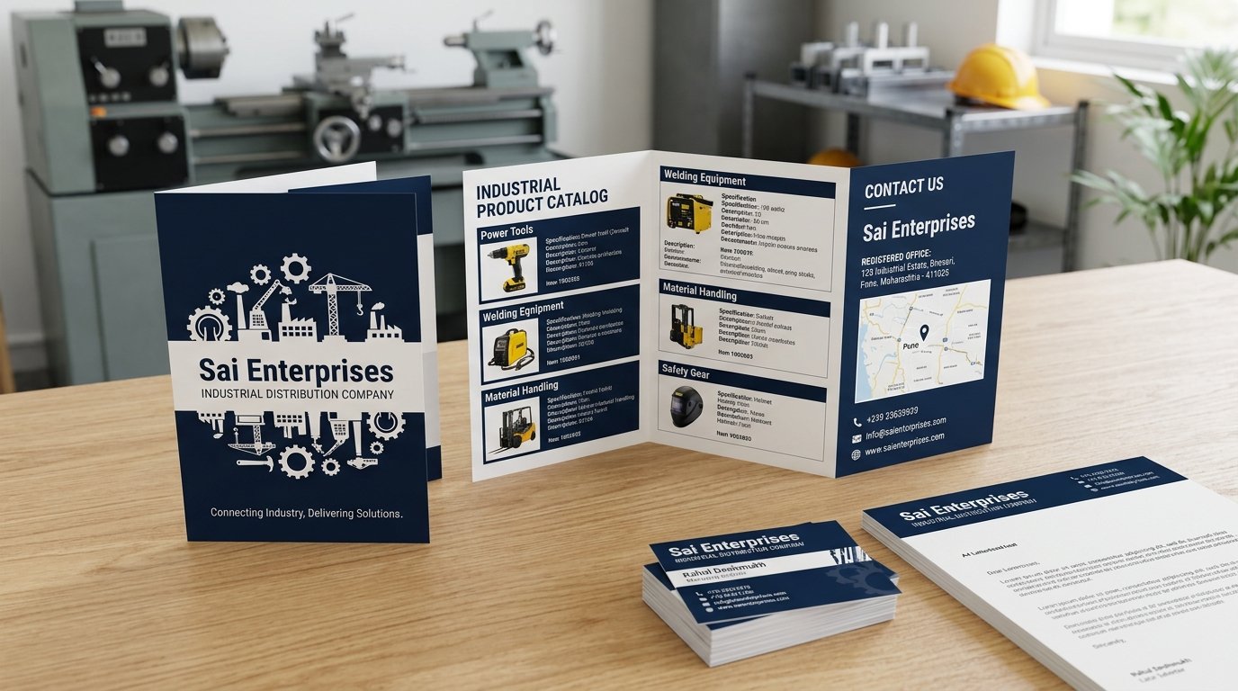 Sai Enterprises corporate brochure and brand collateral design showcase.