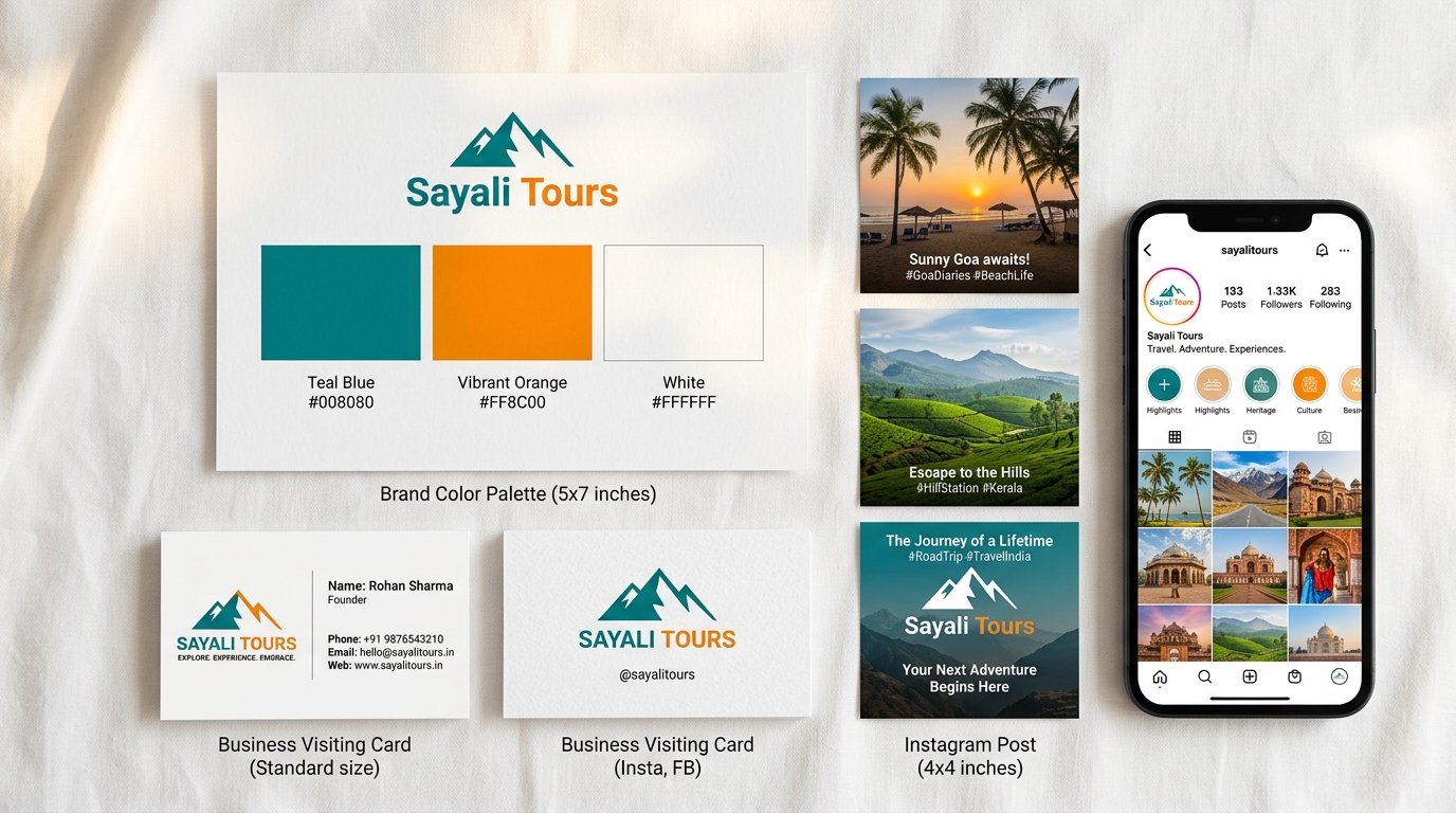 Sayali Tours brand identity kit and social media content calendar.