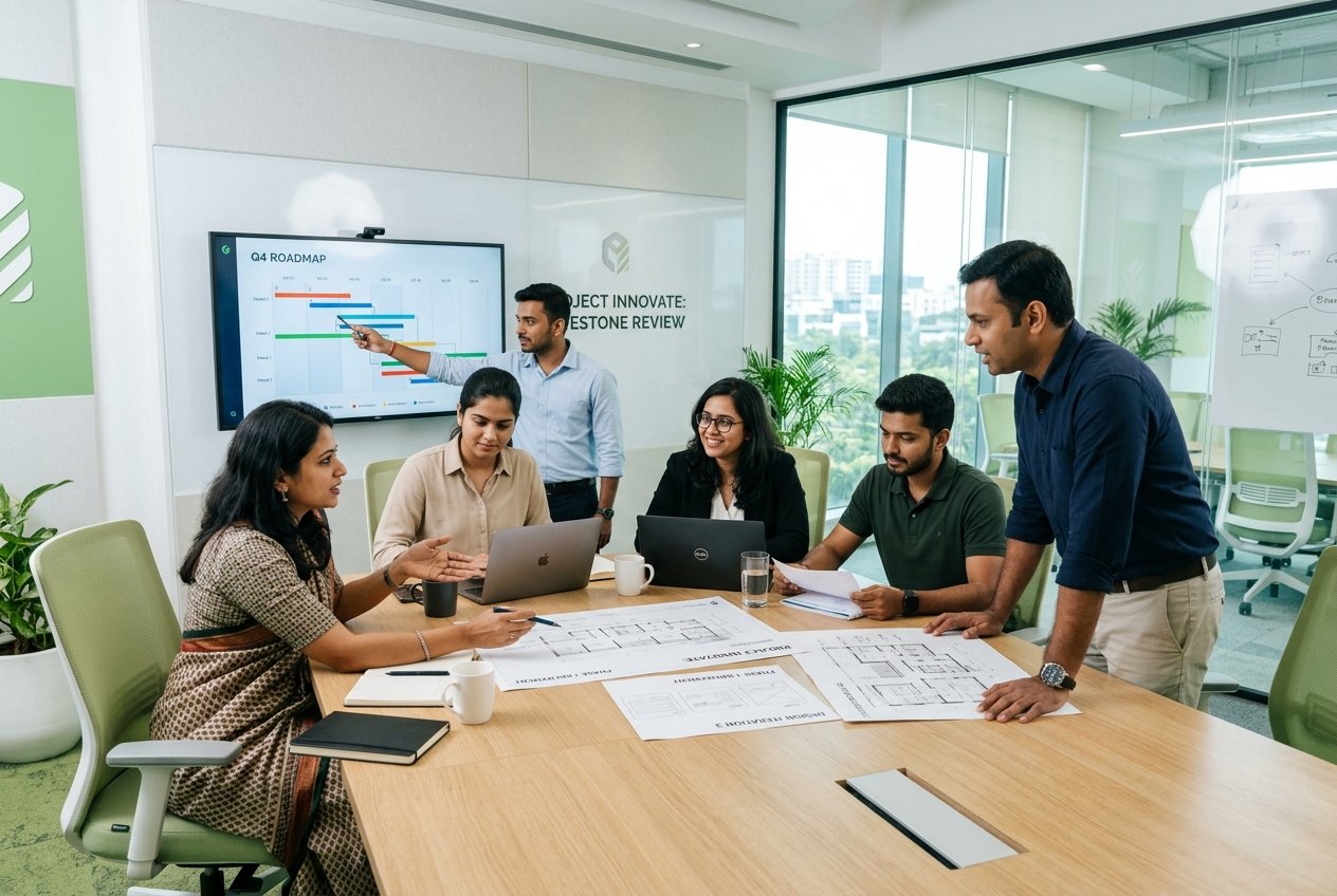 BeNextO India software team collaborating in modern Pune office meeting room
